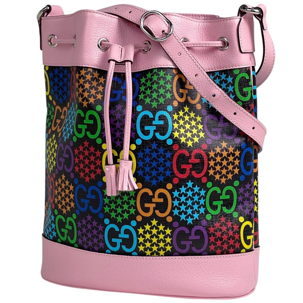 Gucci GG Psychedelic Shoulder Bag Star Canvas Black Pink